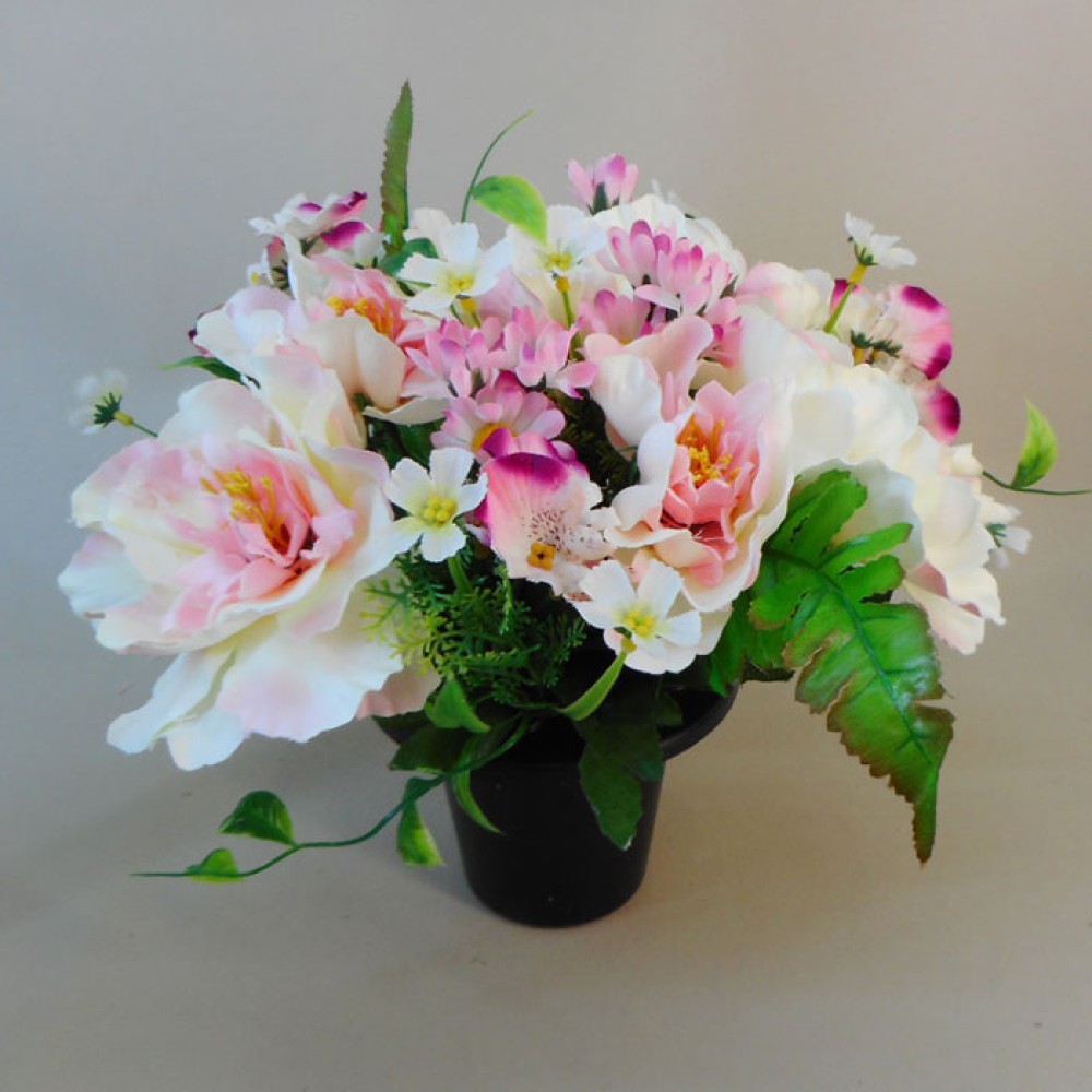 Artificial Flowers Filled Grave Pot Peonies and Wild Flower Pink Memorial Flowers Artificial Flowers Filled Grave Pot Peonies and Wild Flower Pink Memorial Flowers